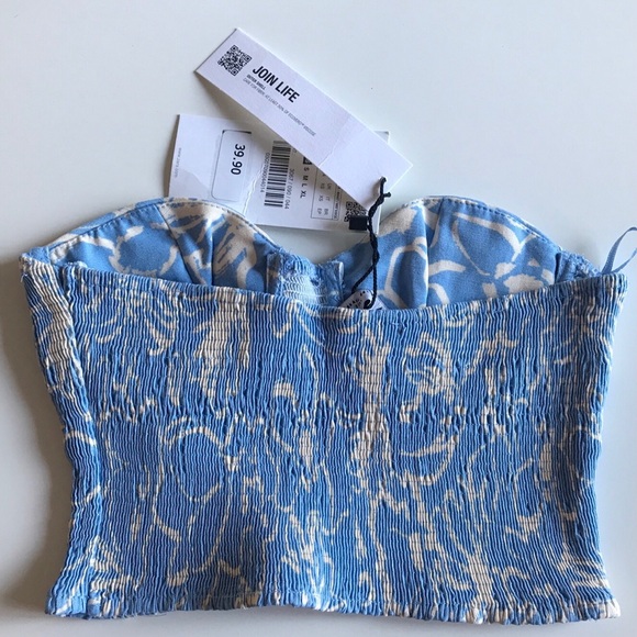 Zara sz XS BLUE strapless SMICKED floral corset crop top NWT - Picture 5 of 7